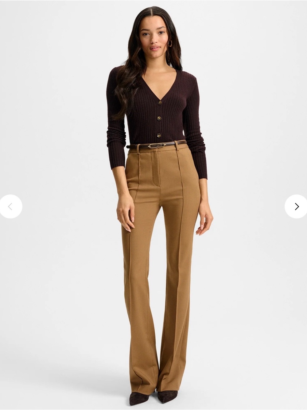 Veronica Beard Camel Flare High-Rise Trousers